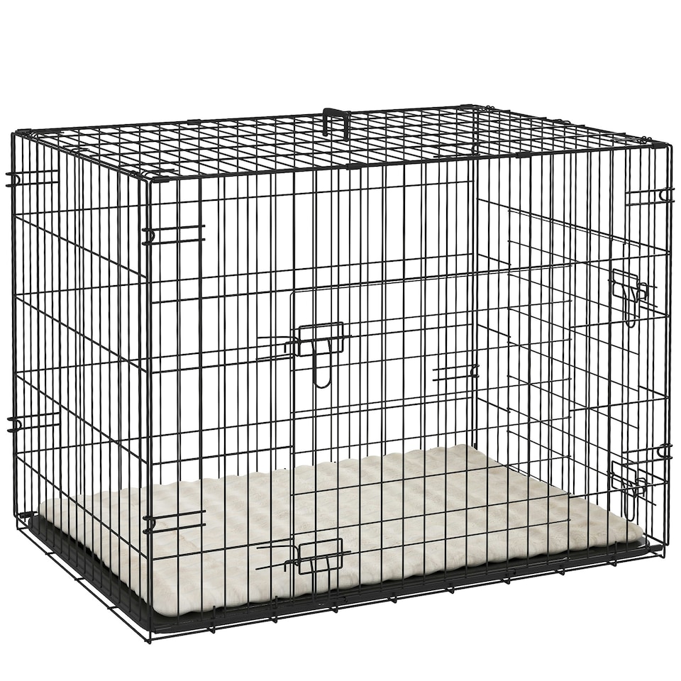 image 1 of PawHut Dog Crate with Two Doors, Tray, Soft Cushion, for Small Dogs, Black