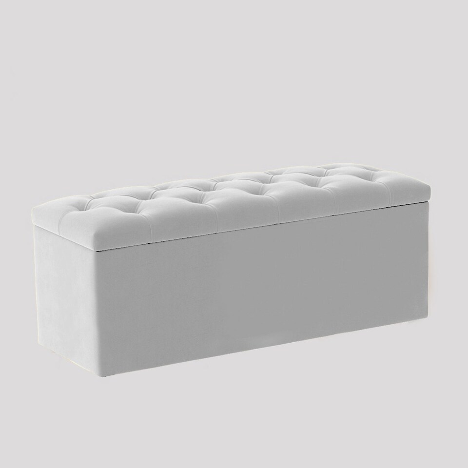 image 1 of 120cm Luna Chesterfield Ottoman Storage Box - White Plush Velvet Upholstered Blanket Box