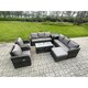 image 2 of Fimous 11 Seater Wicker PE Rattan Sofa Set Outdoor Patio Garden Furniture with 2 Reclining Chairs Coffee Table Side Table 3 Footstools Dark Grey Mixed