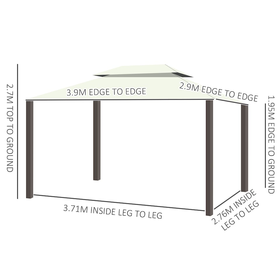 image 1 of Outsunny 4 x 3 m Aluminum Garden Gazebo, Double Roof Outdoor Gazebo Canopy Shelter with Netting & Curtains for Garden, Lawn, Backyard and Deck, Cream