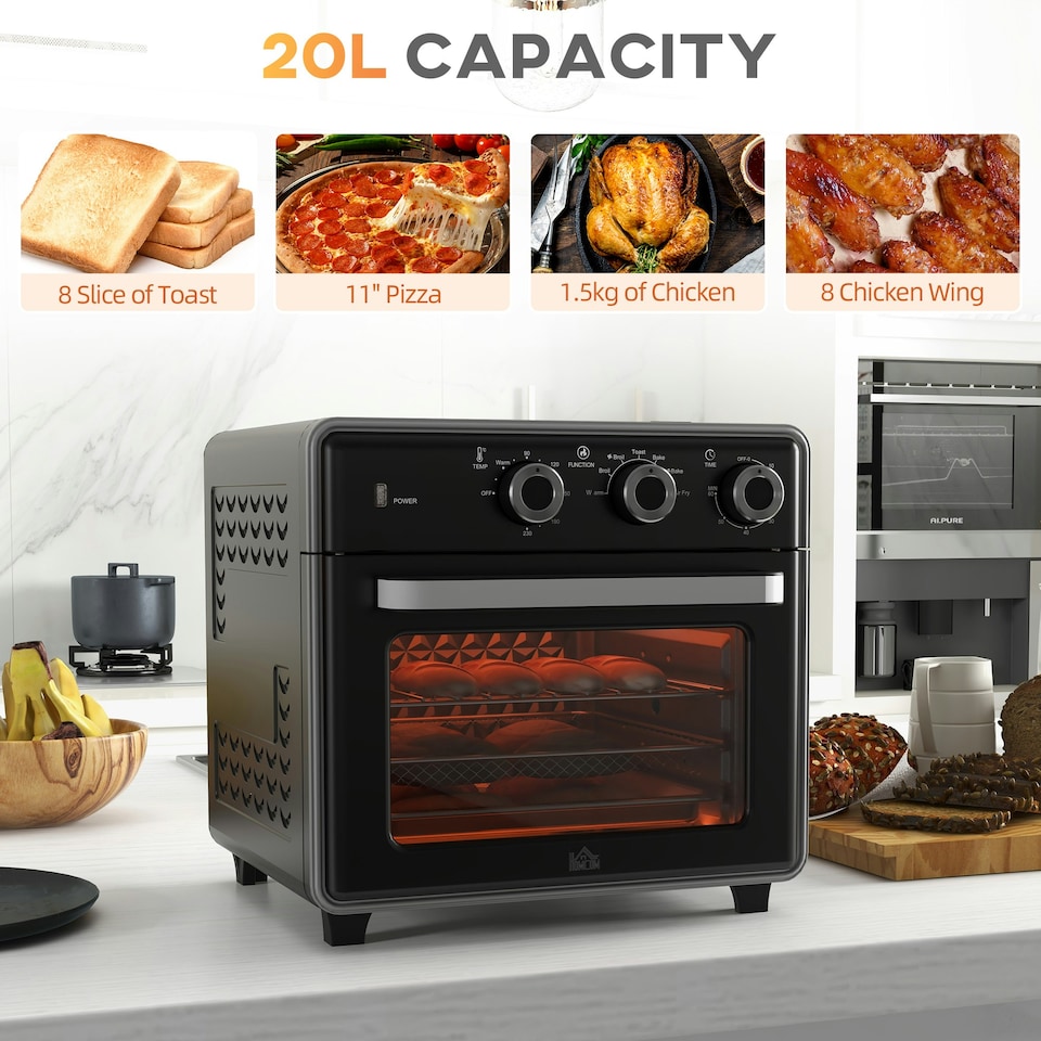 image 1 of HOMCOM Air Fryer Oven 20L Mini Oven Countertop Convection Oven 1400W Black