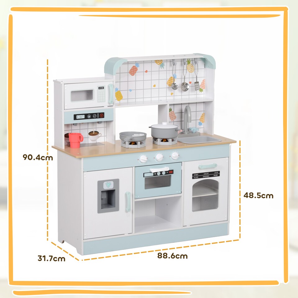 image 1 of AIYAPLAY Toy Kitchen, Pretend Role Play Kitchen w/ Ice Maker, Microwave