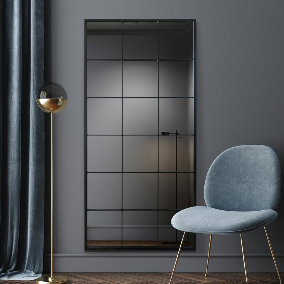 image 1 of The Fenestra - Black Modern Window Leaner / Wall Mirror 69" X 33" (174CM X 85CM) Black