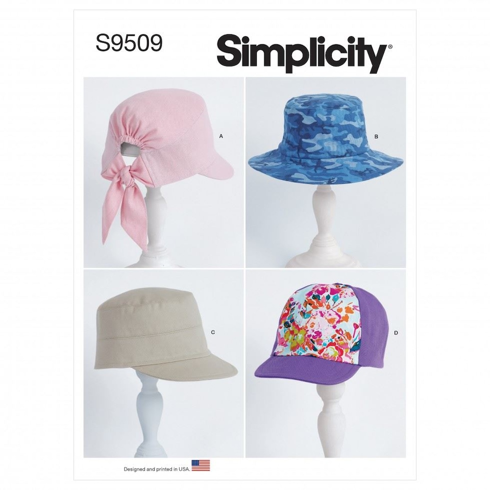 image 1 of Simplicity 9509 Paper Sewing Pattern – Children’s, Teenagers’, Women’s & Men’s Headwear, Size A (XS–S–M–L / XS–S–M–L), Easy