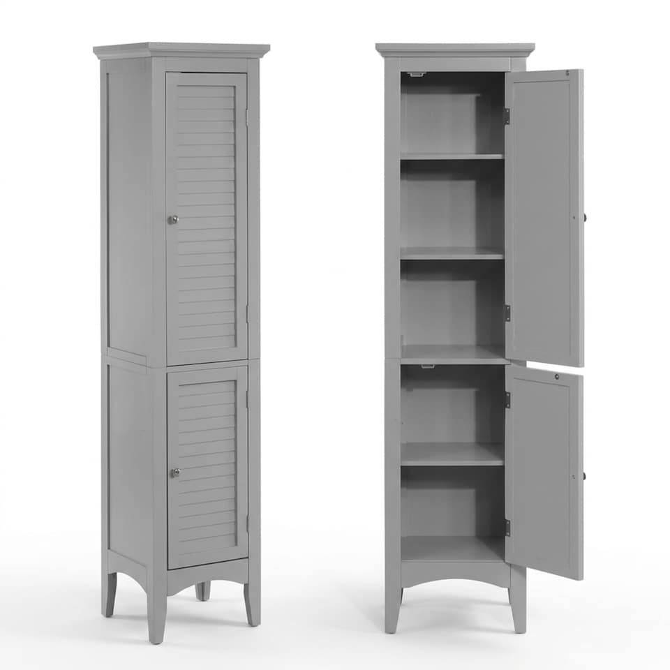 image 1 of Teamson Home Freestanding Linen Tower with Two Faux Louvered Doors, Gray, 63in