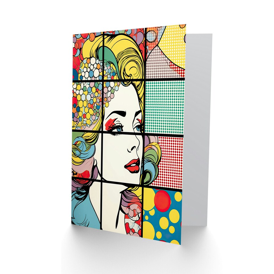 image 1 of Abstract Comic Book Bubbles Woman Face Birthday Card