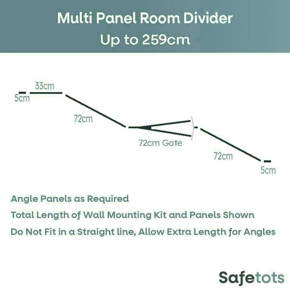 image 1 of Safetots Premium Multi Panel Room Divider, up to 259cm Wide, Grey, 70cm Tall, Multi Panel Flexible Room Barrier, Room Divider with Door for Baby Grey