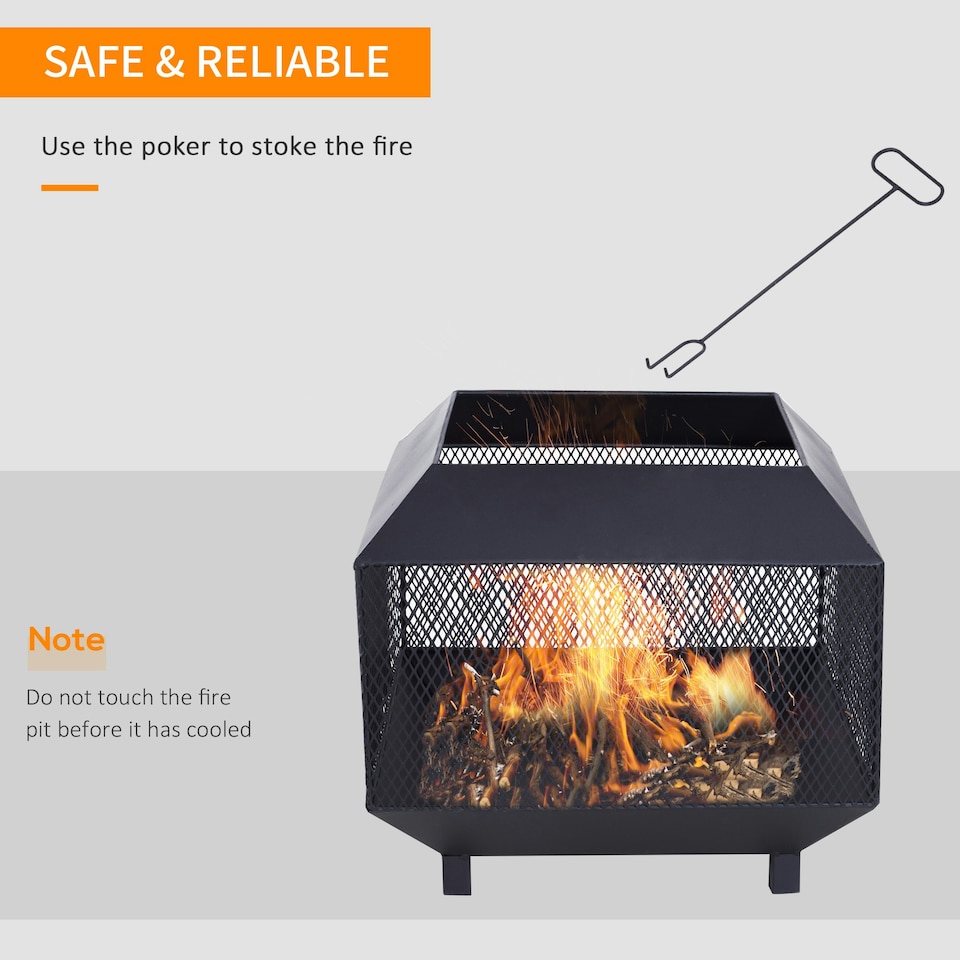 image 1 of Outsunny Metal Firepit Patio Heater Brazier Garden Square Stove Log Wood Burner