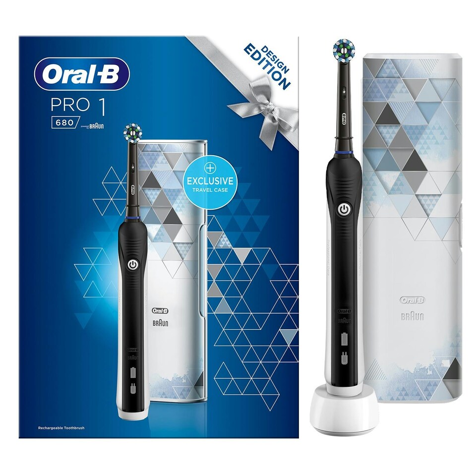 image 1 of Oral-B Pro 680 3D Black-White Electric Toothbrush with Travel Case