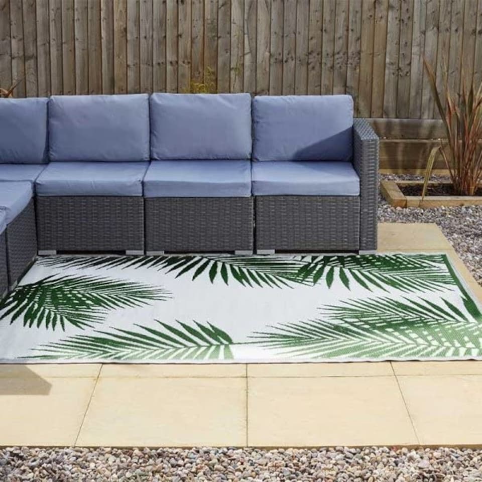 image 1 of Marco Paul Green Tropical Leaf Outdoor Rug Green | 180 x 120cm