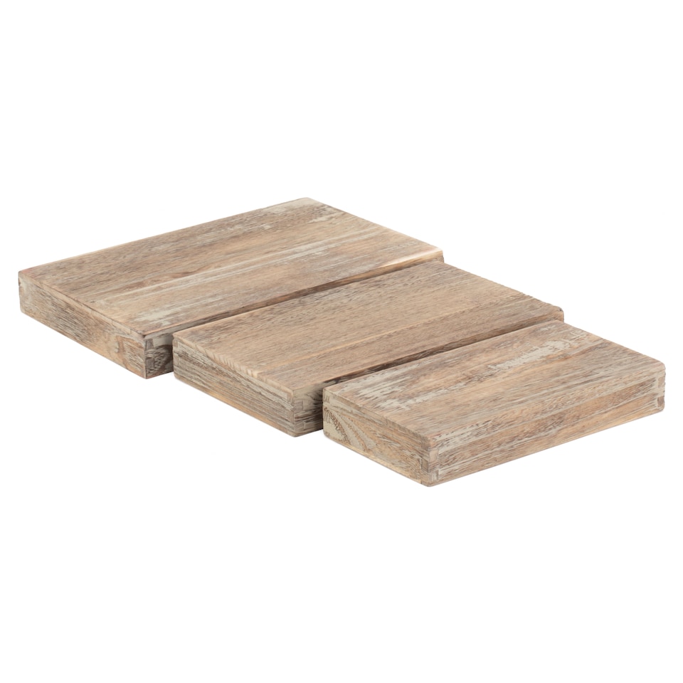 image 1 of Set of 3 Shallow Wooden Plinth Tray | Brown | Brown | Set of 3