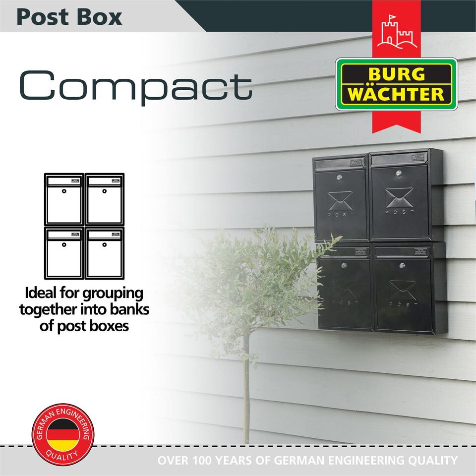 image 1 of Burg-Wachter Anthracite Compact Wall Mounted Galvanised Steel Post Box - 26x33x9cm | Black | Anthracite
