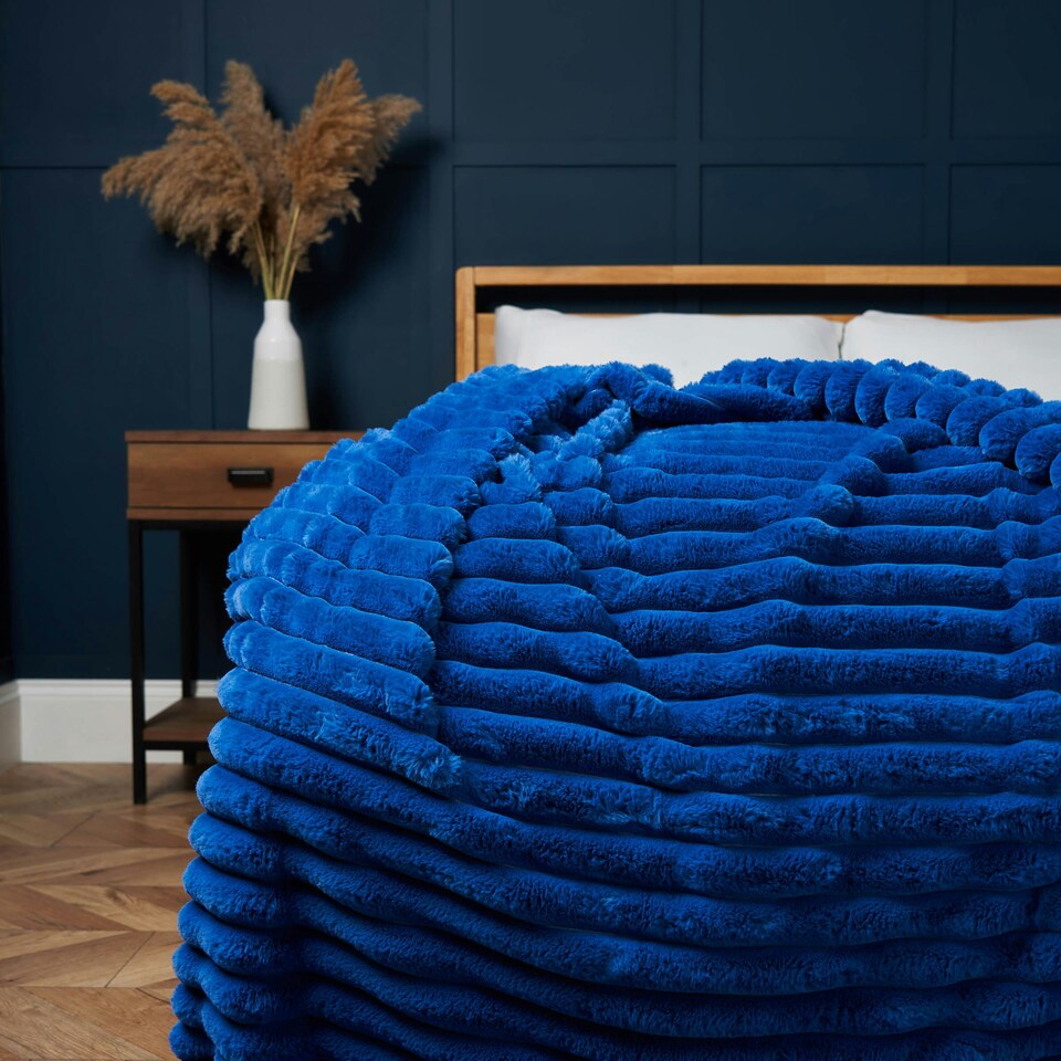 image 1 of BHS Jumbo Cord Throw with Plain Velvet Backing, Blue Blue | Blue