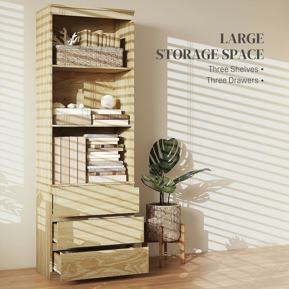 image 1 of HOMCOM 180cm Tall Bookshelf Free Standing Storage Shelf Unit Oak