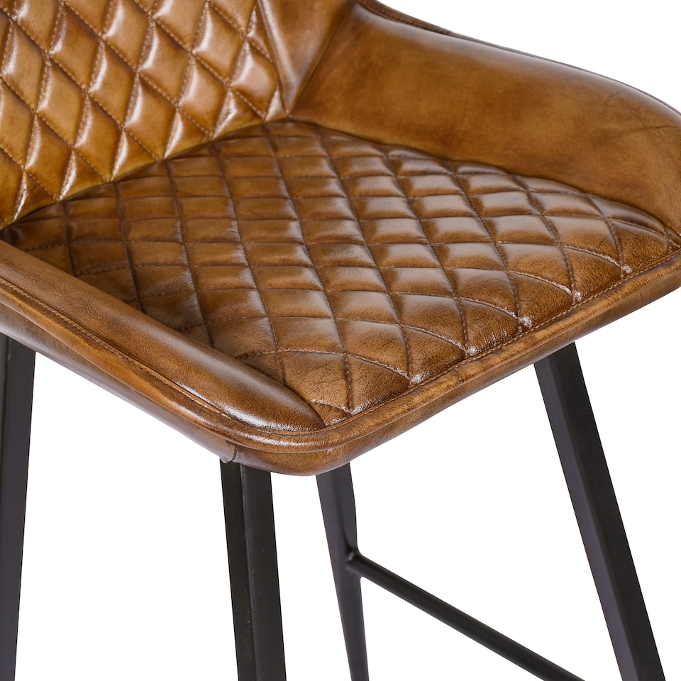 image 1 of Real Genuine Leather Breakfast Kitchen Bar Stool Tan Brown With Back Rest 106cm High x 50cm Wide x 59cm Deep Seat Height 70cm