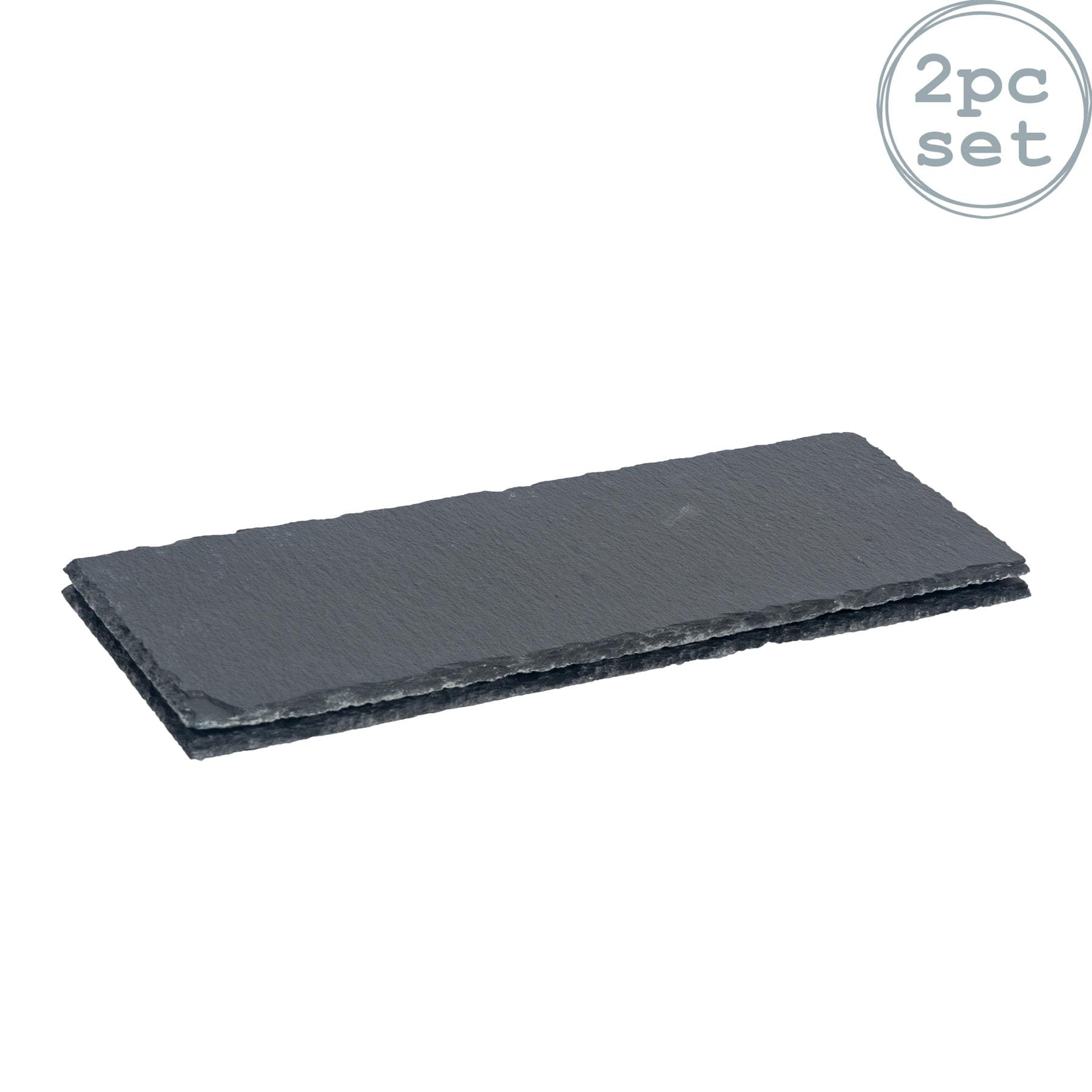 Argon Tableware 2x Slate Dinner Plates - 29 x 12cm Rectangular Natural Slate Rustic Raw Cut Serving Dish Cheese Board Savoury Mat