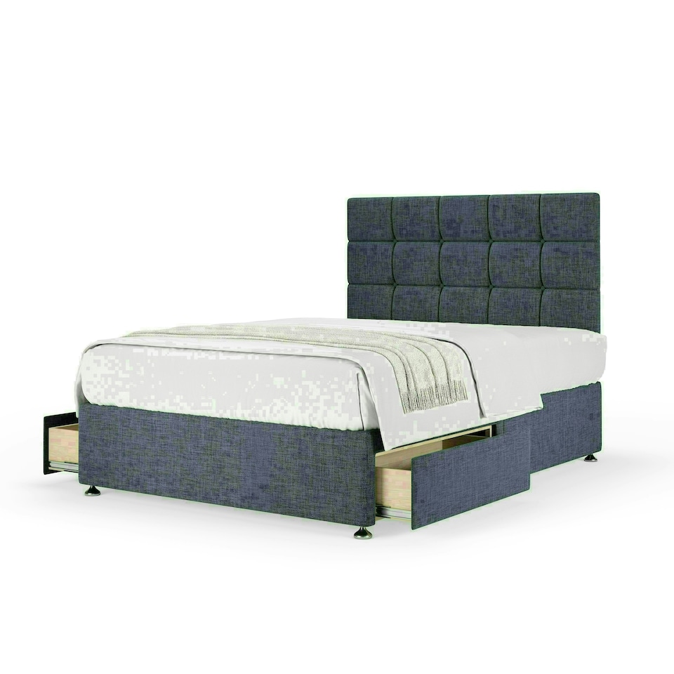 Midnight Linen 2 Drawer Divan Base and Pearl Headboard Double