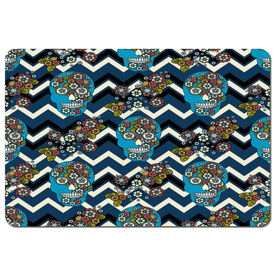 image 1 of Embroidery colorful simplified ethnic skull Blue pattern (Placemat)
