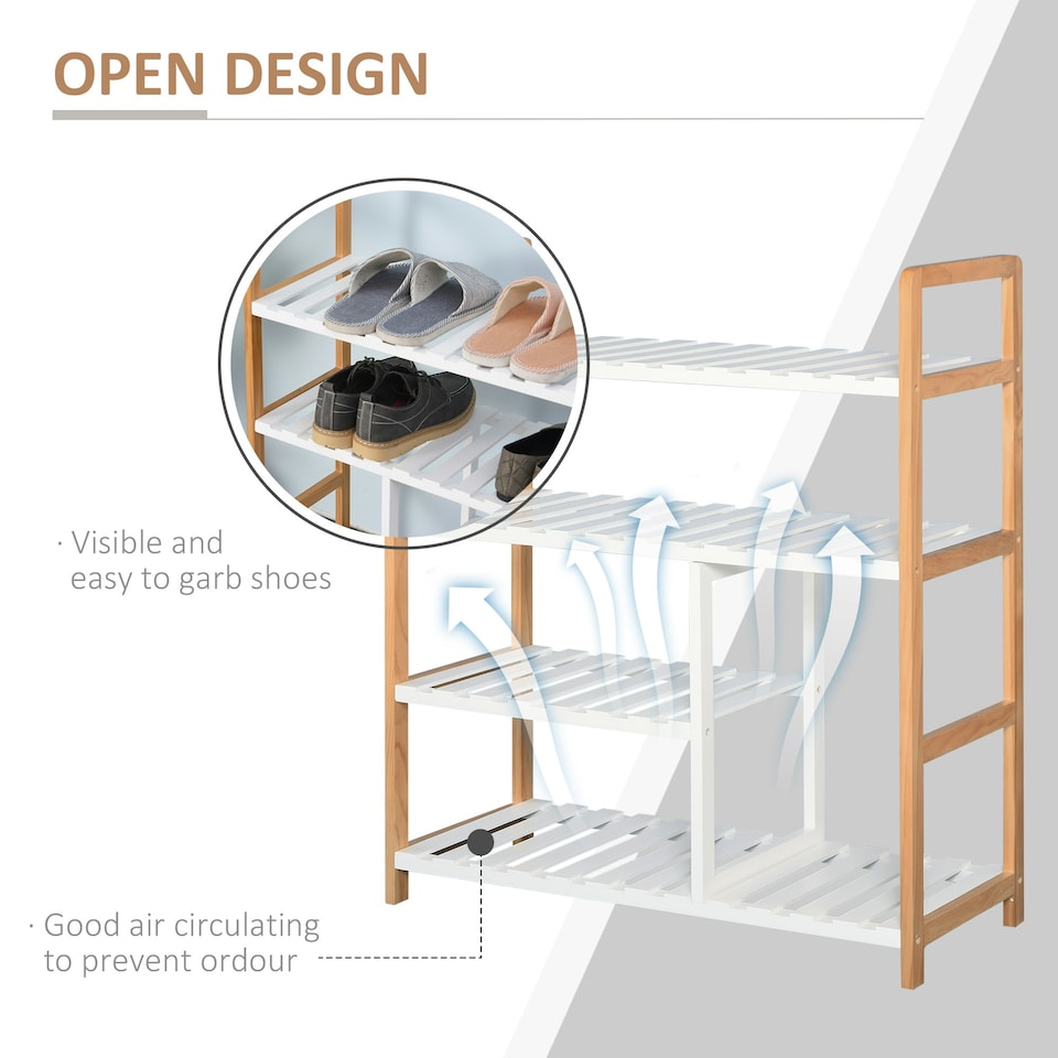 image 1 of HOMCOM 4-Tier Shoe Rack Simple Home Storage w/ Wood Frame Boot Compartment Home