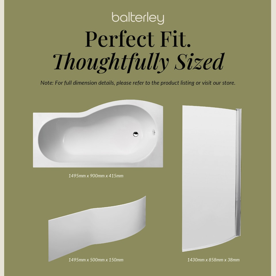 image 1 of 1500 mm Left Hand B Shape Shower Bath with Screen & Front Panel White | White | White | 1495 x 900 x 415mm