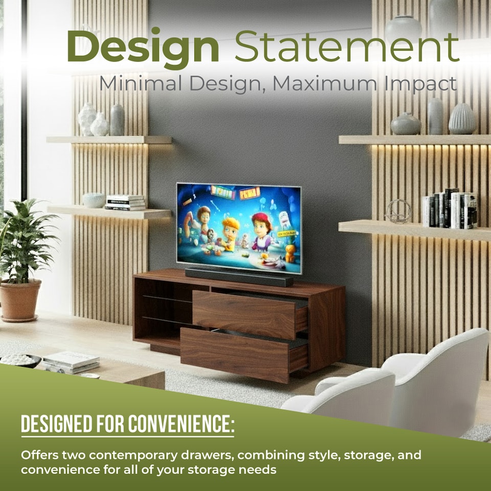 image 1 of Centurion Supports Gallus Premium Walnut with 2-Walnut Drawers and 3-Shelves 32"-55" LED/OLED/LCD TV Cabinet | Brown | 1