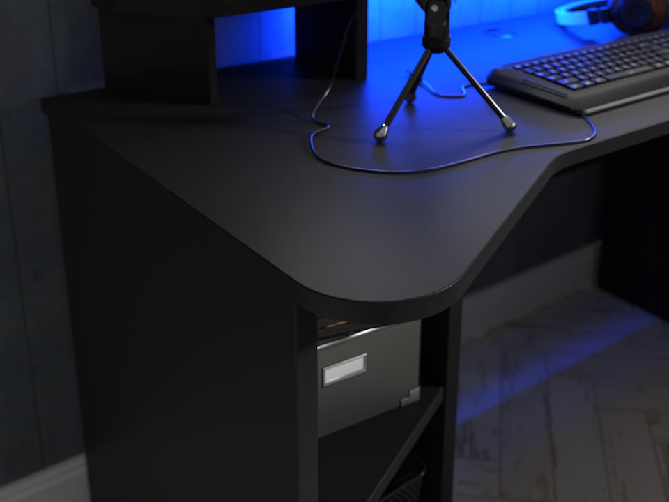 image 1 of Tezaur Black Gaming Desk with Colour Changing LED