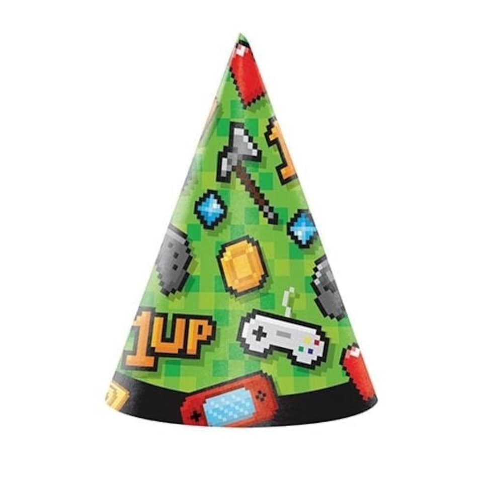 Gaming Cone Party Hats - Pack of 8