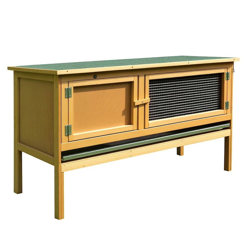 image 1 of PawHut Wooden Rabbit Hutch Bunny Cage Outdoor Small Animal House w/ Hinged Top