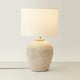 image 3 of ValueLights Reid Linen Drum Lamp Shade Stone Grey Ribbed Ceramic Small Table Lamp | Grey