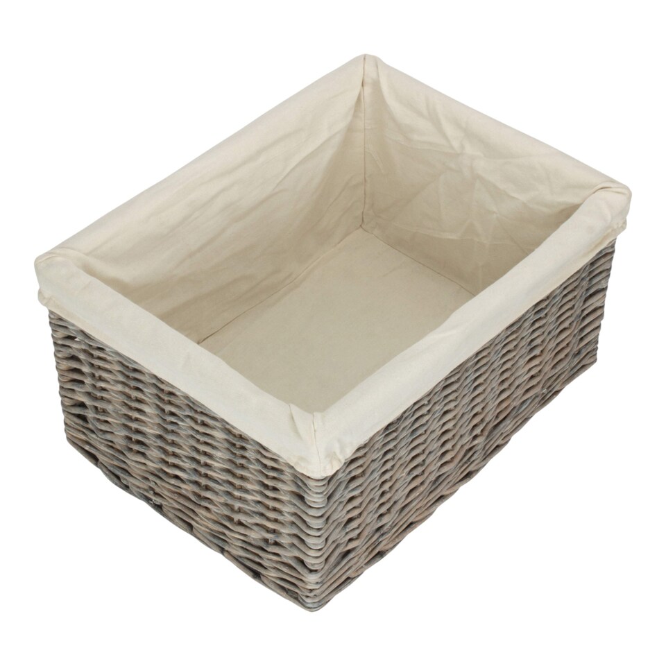 image 1 of Large Grey Wash White Cotton Lined Willow Storage Baskets | Brown | White | L | 1