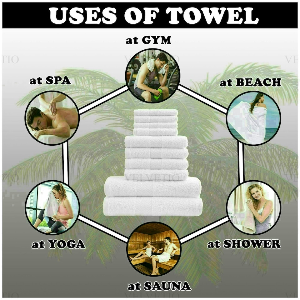 image 1 of VELVETIO 10 Piece Towel Bale Set Toronto Stripe Pattern - 100% Cotton, 450 GSM Green | Duck Egg
