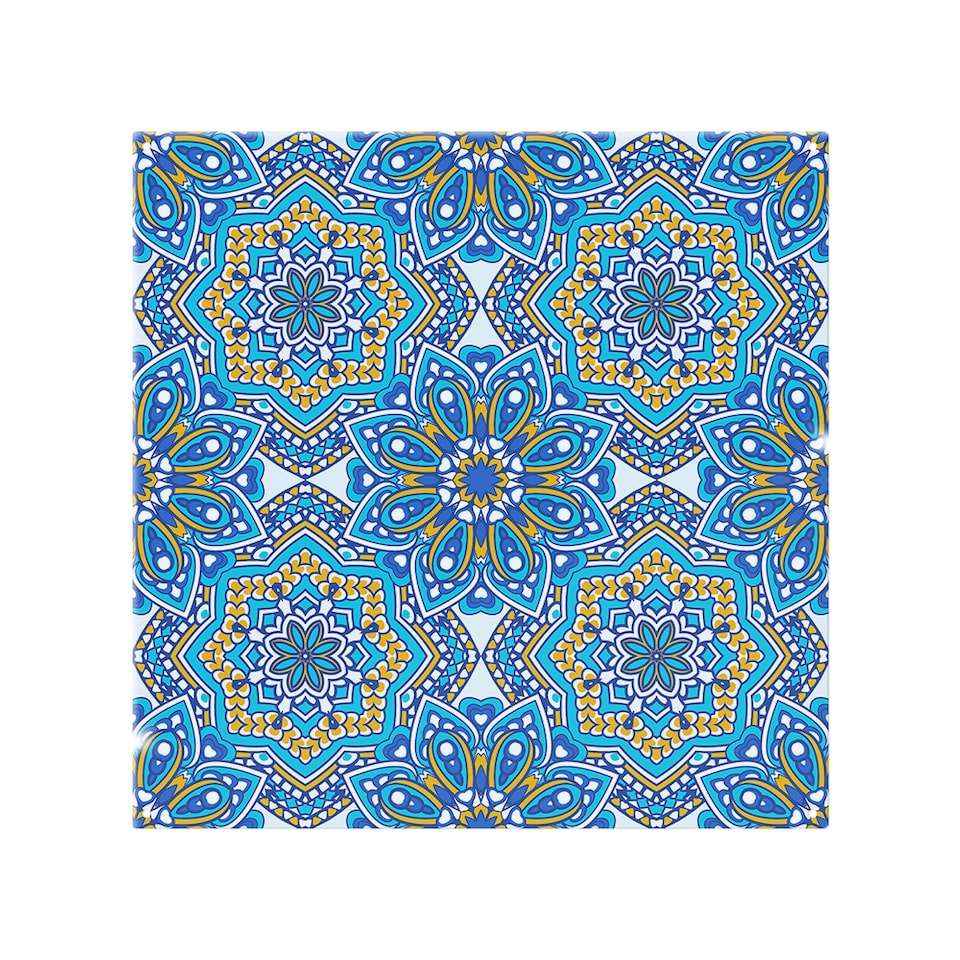 image 1 of Floral And Geometric Embellished Tiles Splash Back | White