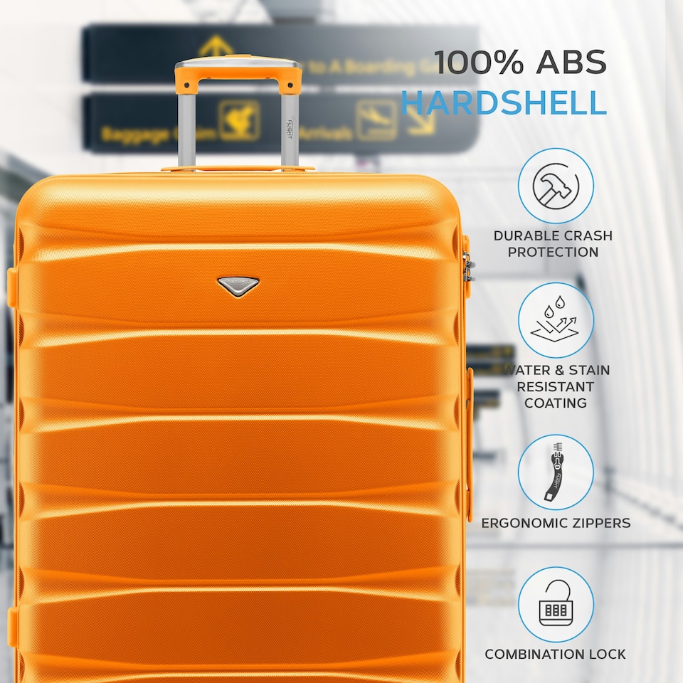 image 1 of Flight Knight 29" Extra Large Suitcase – 20kg Capacity Hard Shell Check-In Luggage with 4 Wheels 100+ Airlines Approved: Ryanair, EasyJet, Jet2, Wizz Air, BA Orange | Orange | Large
