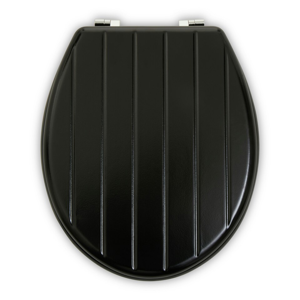 image 1 of Interiors by Premier Black Panel Effect Toilet Seat, Wooden Toilet Lid with Metal Hinges, Bathroom Seat With Zinc Alloy Fittings