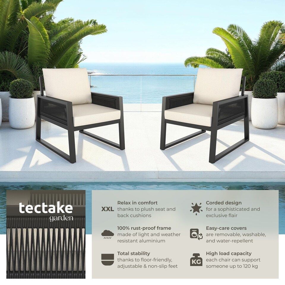 image 1 of Garden Furniture Set Capri in a Corded Design and Aluminium Frame | Grey | anthracite | 76,50 x 67 x 85 cm | 1