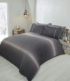 Diamante Teddy Duvet Cover Set with Pillowcase | Grey | Single | 1