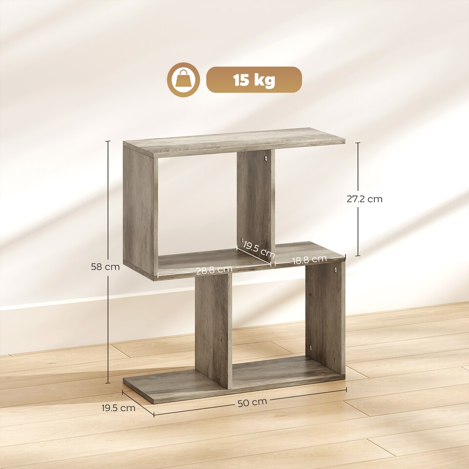 image 1 of HOMCOM Side Table, Narrow End Table with Storage Shelves, Grey