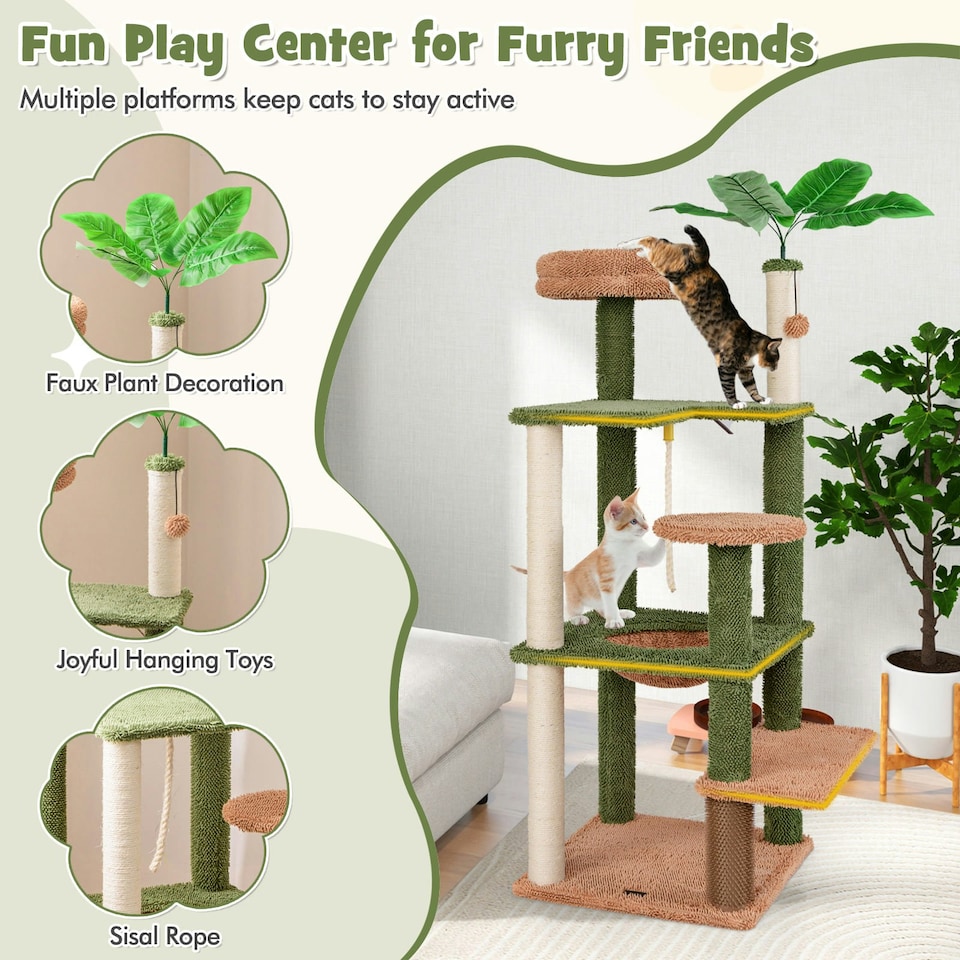 image 1 of COSTWAY 152cm Cat Tree Multi-level Large Cat Tower w/ Rope