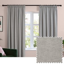 Furn Soft Chenille Blackout Pencil Pleat Curtain Pair, 117cm width x 183cm drop | Silver | Silver | 1