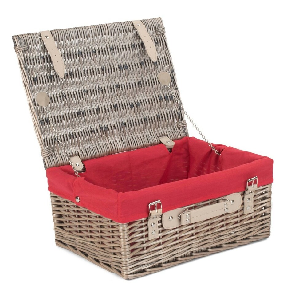 image 1 of 41cm Antique Wash Wicker Picnic Basket with Lining Blue | Blue | One Size