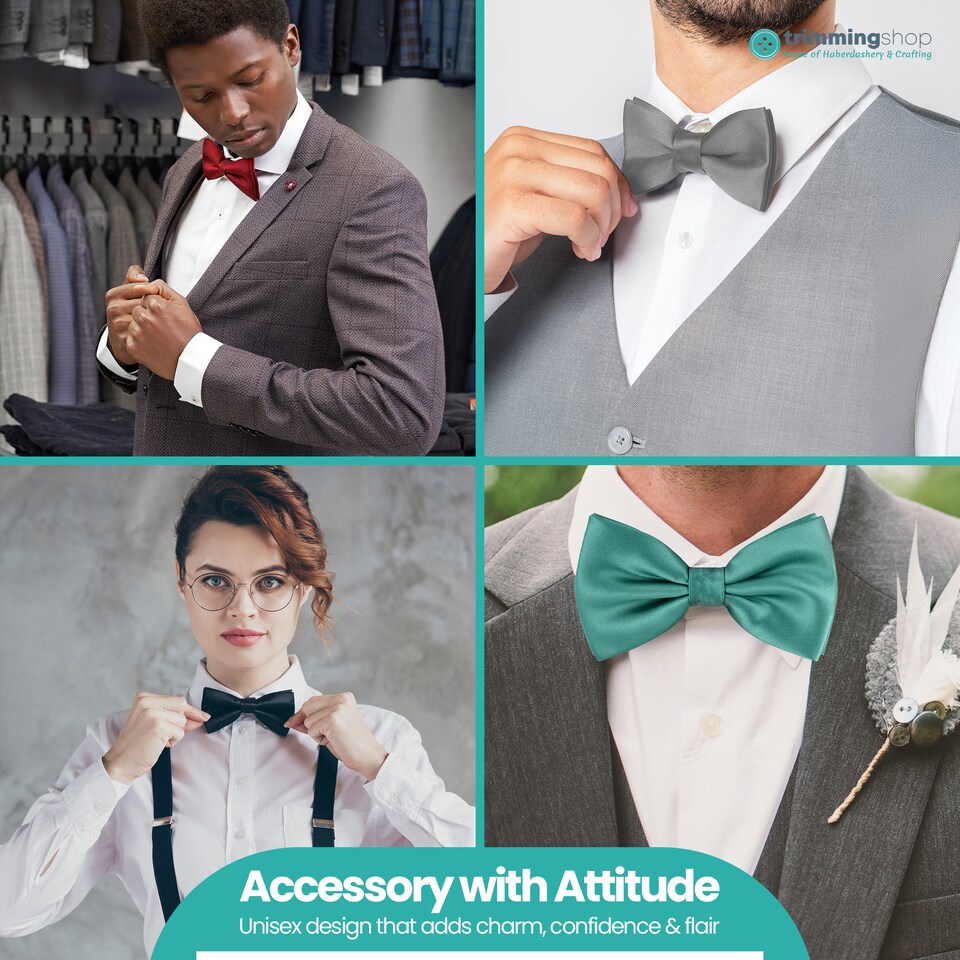 image 1 of Mens Bow Ties Colourful Plain Solid Satin Polyester Stylish Bow Ties