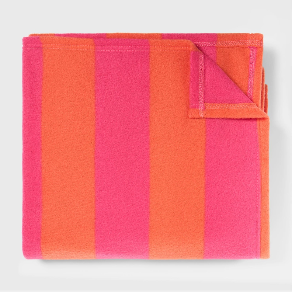 image 1 of OHS Stripes Print Polar Fleece Throw Blanket Lightweight Bedspread | Multi | Orange/Pink