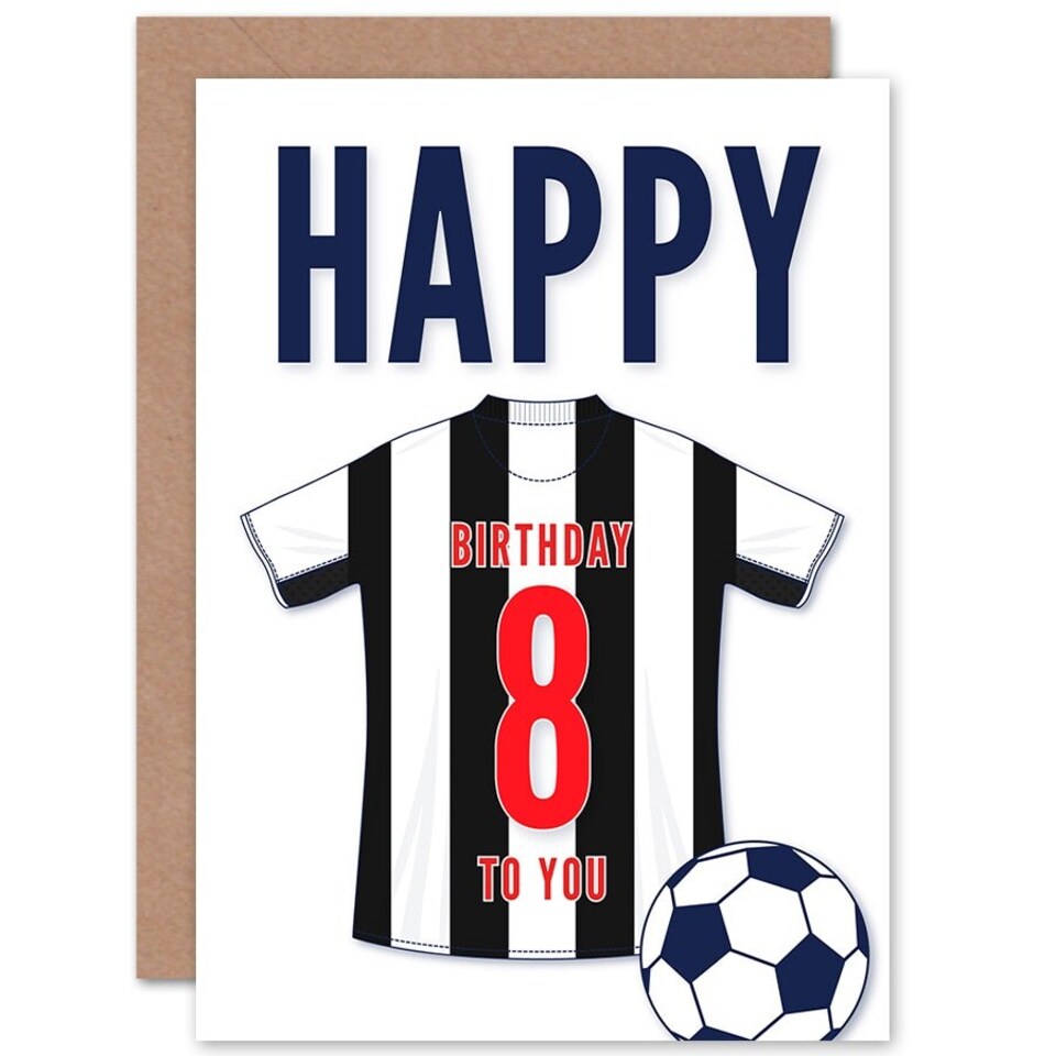 image 1 of Football Strip Kit White Striped Top Age 8 Year Old Child Kids 8th Birthday Card