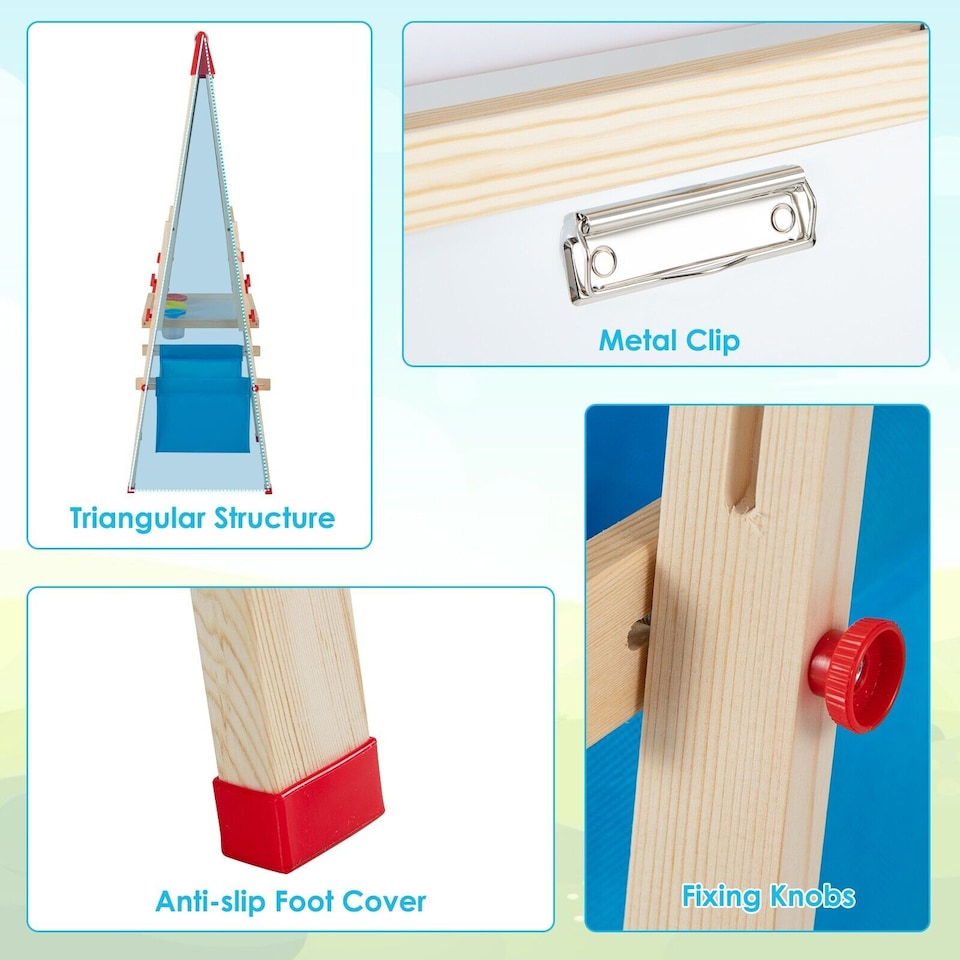 image 1 of COSTWAY Wooden Kids Art Easel Double Sided Easel Blackboard W/Replaceable Paper Roller