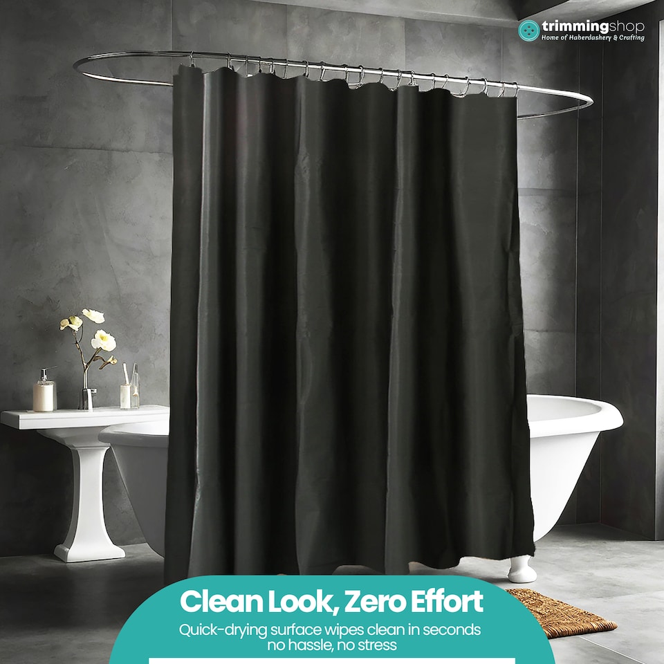 image 1 of PEVA Plain Mould & Mildew Resistant Shower Curtain with 12 Hooks - 180x180cm