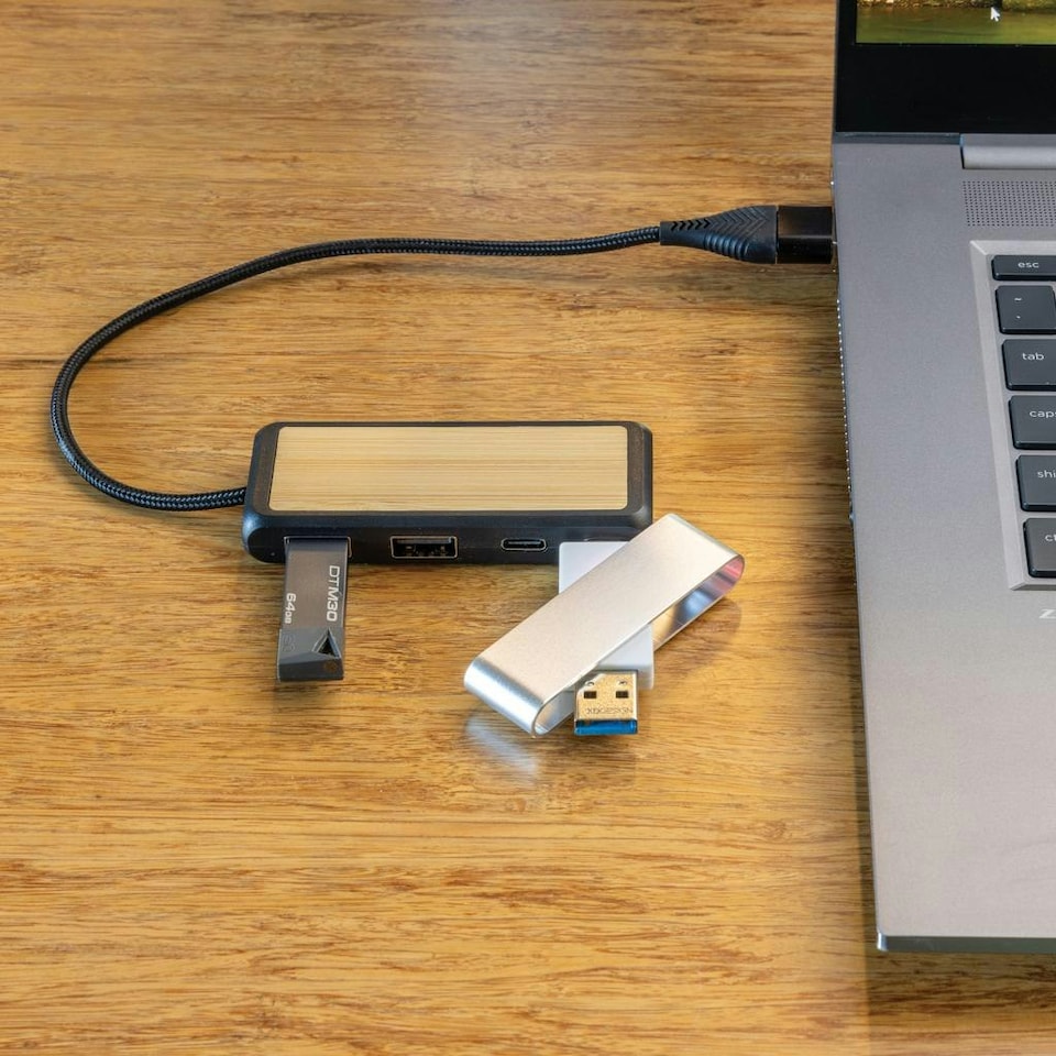 image 1 of XD Collection Link Bamboo USB Hub - Black - One Size