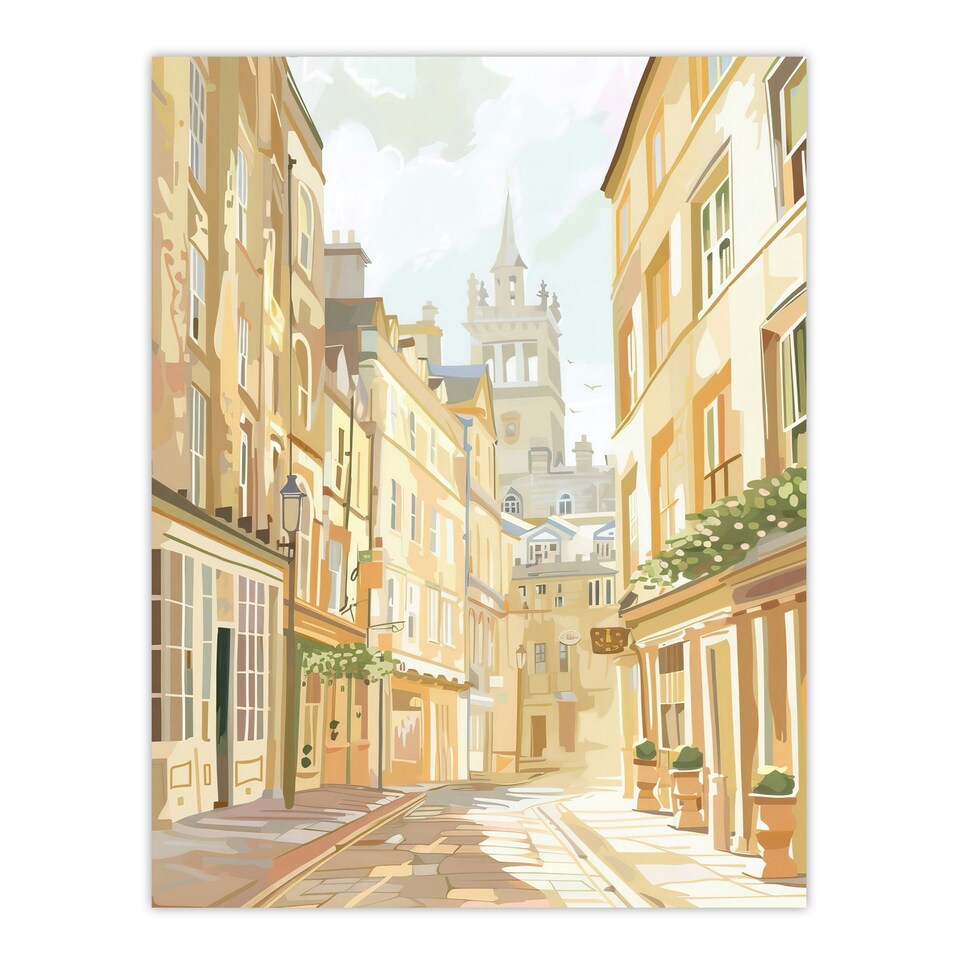 image 1 of Bath England Sunny Day Street View Cityscape Black Framed Wall Art Print A4