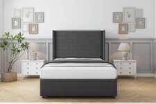 Sloomy Stratford Graphite Dumfries Divan Bed With Mattress No Drawers With 54" Wingback Headboard & 12" Matching Footboard 3' Single | Grey | Graphite | Single | 1
