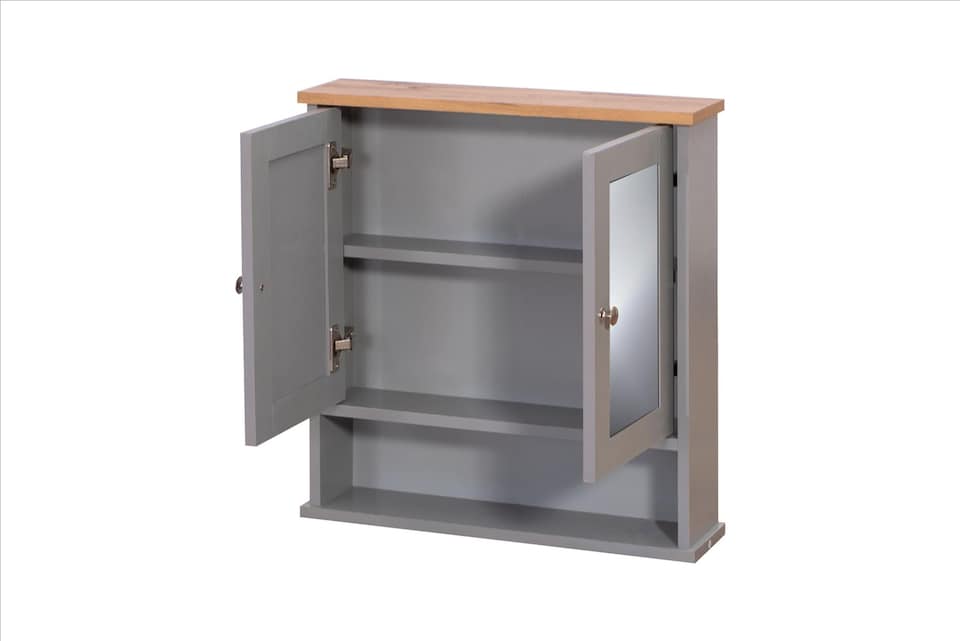 image 1 of Mirrored Bathroom Cabinet Grey & Oak