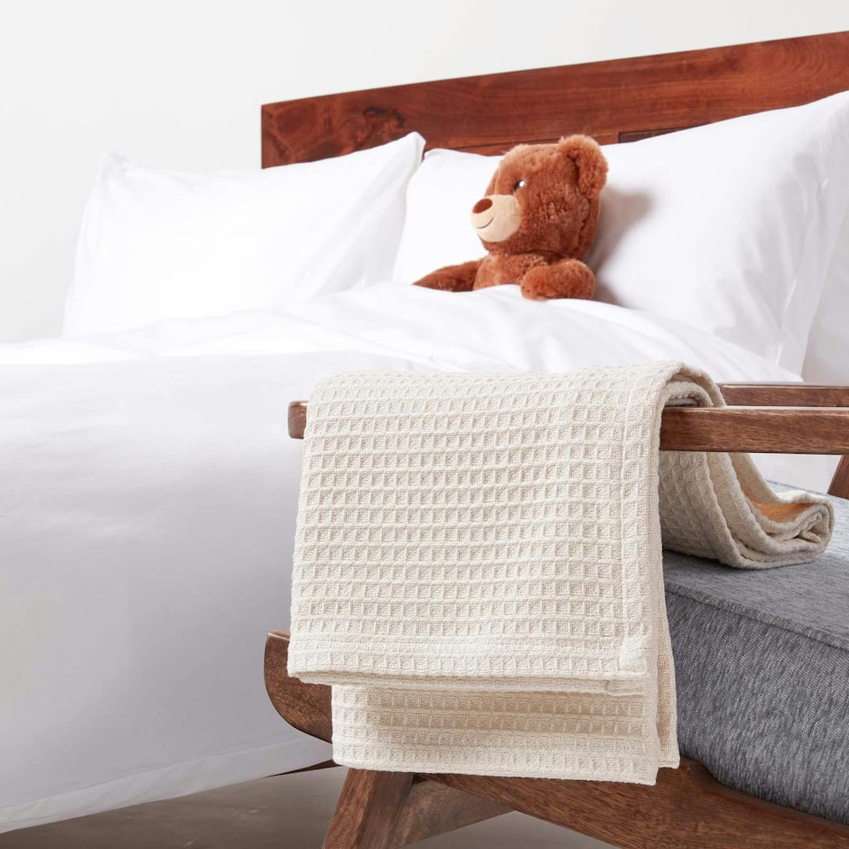 image 1 of Homescapes Organic Cotton Waffle Baby Blanket Natural - 125 x 150 cm | Cream | 1